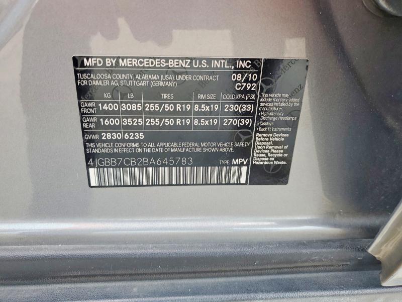 Aukcja sprzedaży 2011 Mercedes-benz Ml, vin: 4JGBB7CB2BA645783, numer aukcji: 58081746