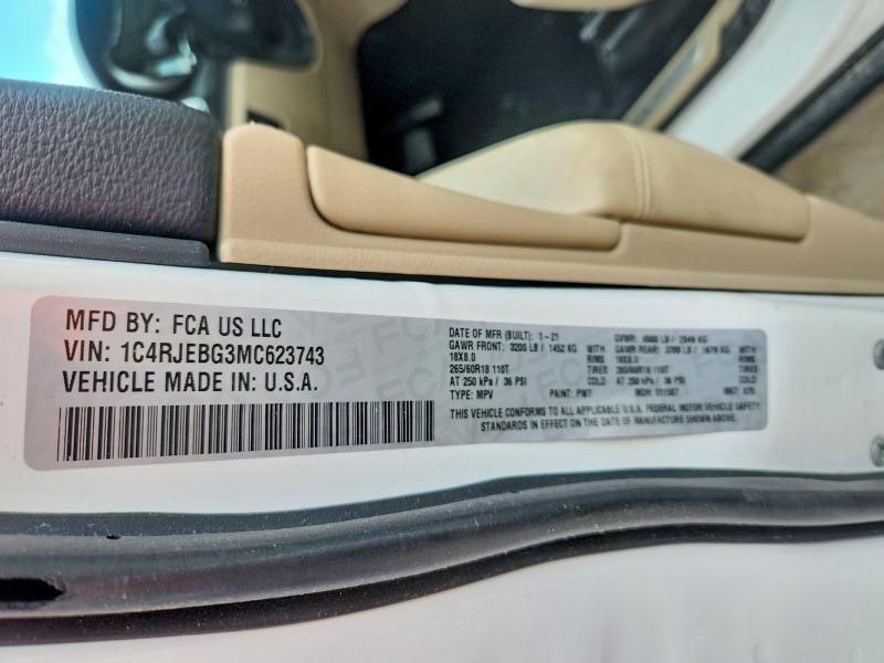 2021 Jeep Grand Cherokee მანქანა იყიდება აუქციონზე, vin: 1C4RJEBG3MC623743, აუქციონის ნომერი: 56371946