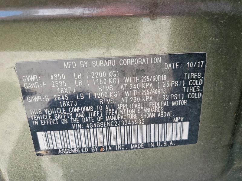 Продажа на аукционе авто 2018 Subaru Outback, vin: 4S4BSENC2J3245932, номер лота: 57560116