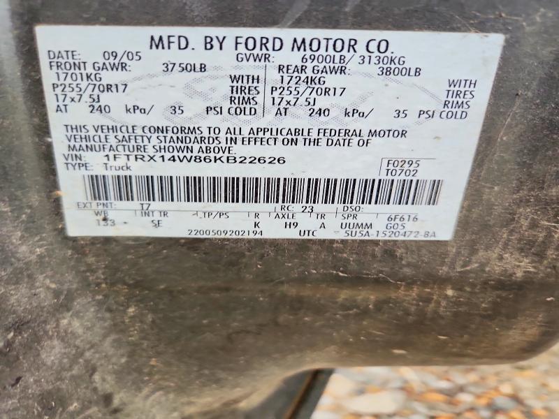 Aukcja sprzedaży 2006 Ford F150, vin: 1FTRX14W86KB22626, numer aukcji: 58055806