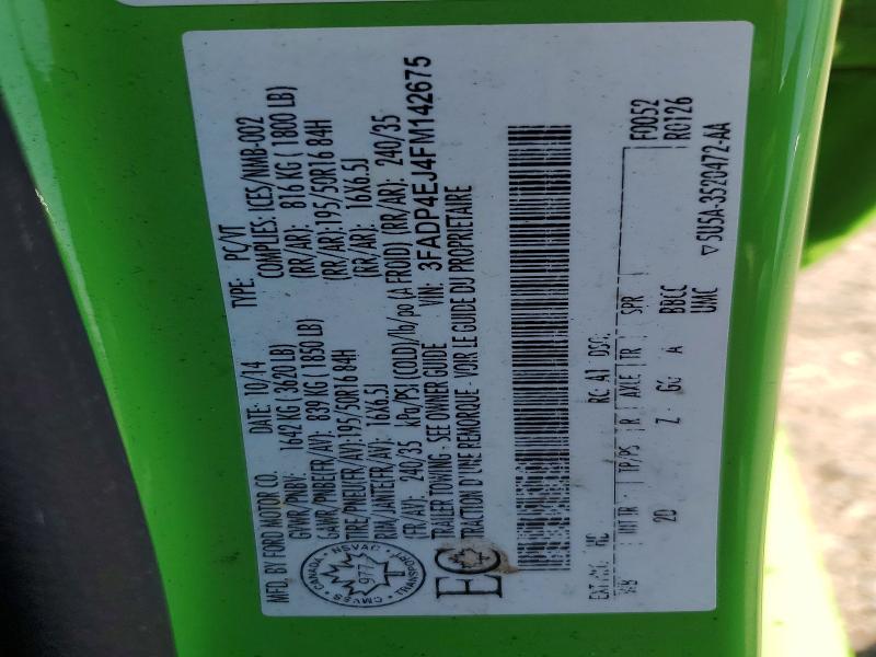 2015 Ford Fiesta მანქანა იყიდება აუქციონზე, vin: 3FADP4EJ4FM142675, აუქციონის ნომერი: 58722086
