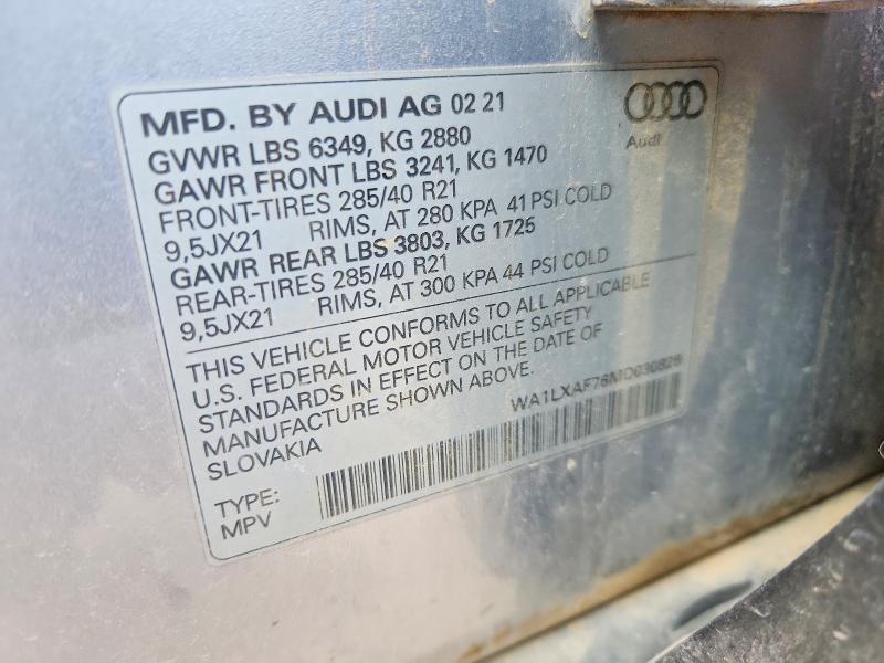 Продажа на аукционе авто 2021 Audi Q7, vin: WA1LXAF76MD030826, номер лота: 55971046