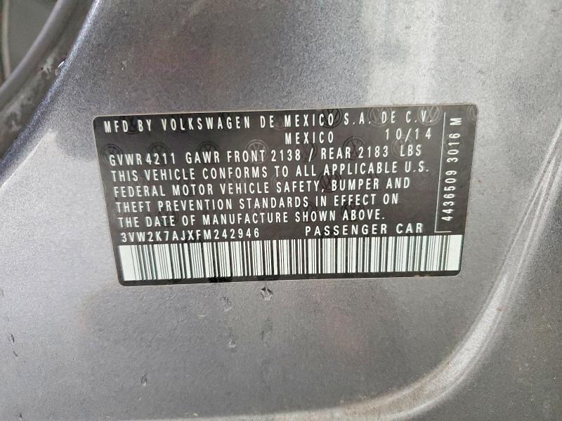 Aukcja sprzedaży 2015 Volkswagen Jetta, vin: 3VW2K7AJXFM242946, numer aukcji: 57864666