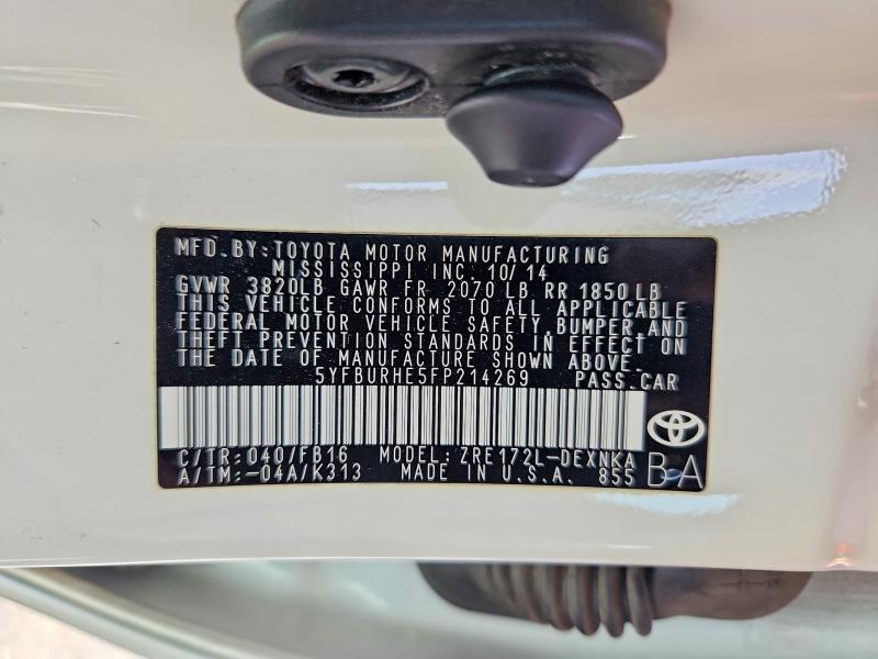 Aukcja sprzedaży 2015 Toyota Corolla, vin: 5YFBURHE5FP214269, numer aukcji: 56665616
