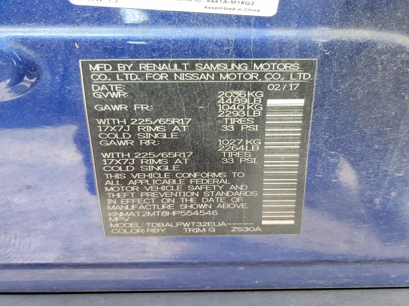 Aukcja sprzedaży 2017 Nissan Rogue, vin: KNMAT2MT8HP554546, numer aukcji: 57184266