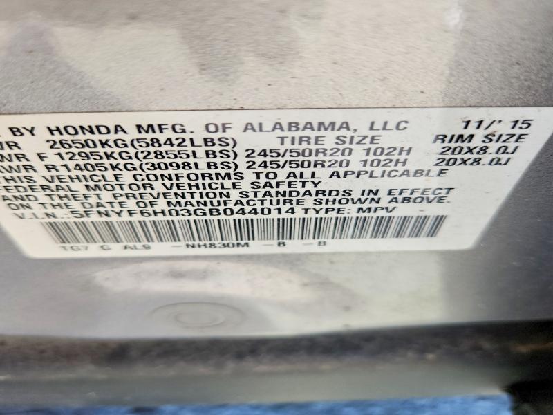 Продаж на аукціоні авто 2016 Honda Pilot, vin: 5FNYF6H03GB044014, номер лоту: 58432076