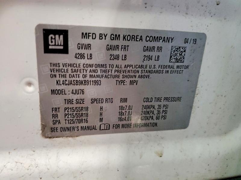 Aukcja sprzedaży 2019 Buick Encore, vin: KL4CJASB9KB911993, numer aukcji: 58068286