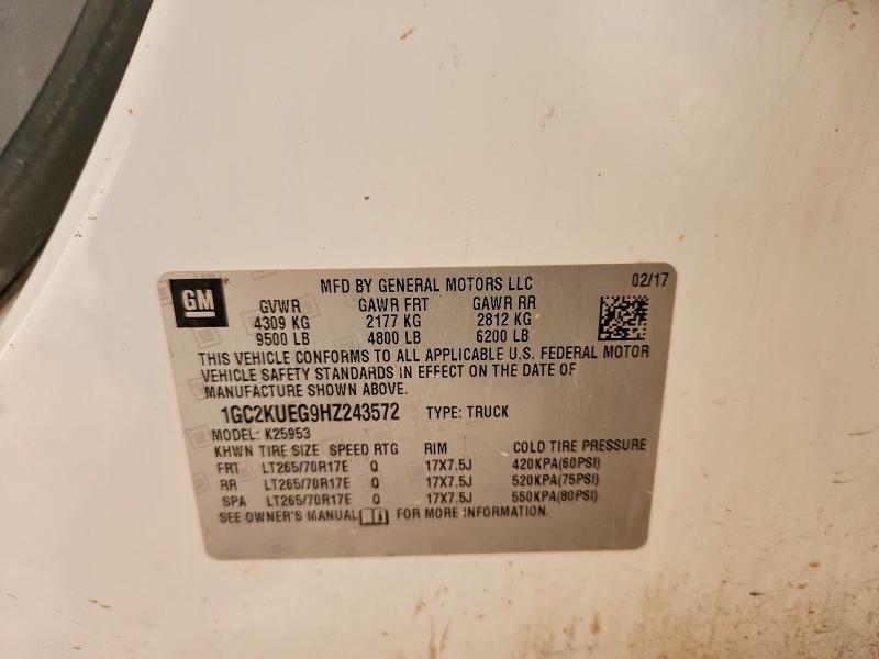 2017 Chevrolet Silverado მანქანა იყიდება აუქციონზე, vin: 1GC2KUEG9HZ243572, აუქციონის ნომერი: 56283996