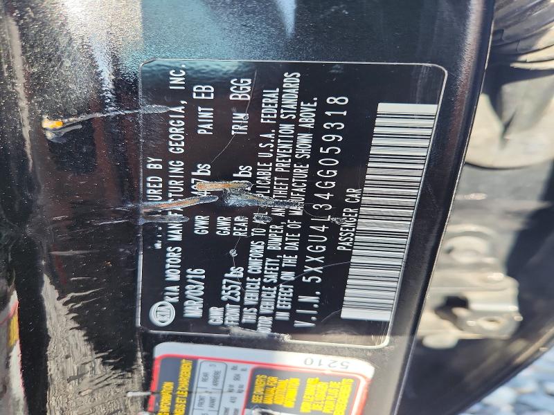 57931986 :رقم المزاد ، 5XXGU4L34GG059318 vin ، 2016 Kia Optima مزاد بيع