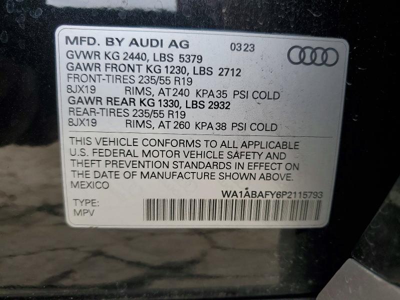 2023 Audi Q5 მანქანა იყიდება აუქციონზე, vin: WA1ABAFY6P2115793, აუქციონის ნომერი: 56832396