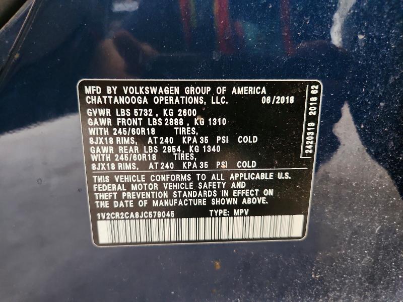 Продаж на аукціоні авто 2018 Volkswagen Atlas, vin: 1V2CR2CA8JC579045, номер лоту: 55002736
