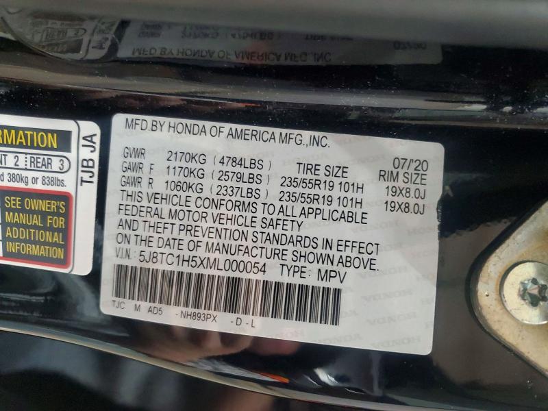 58573016 :رقم المزاد ، 5J8TC1H5XML000054 vin ، 2021 Acura Rdx مزاد بيع