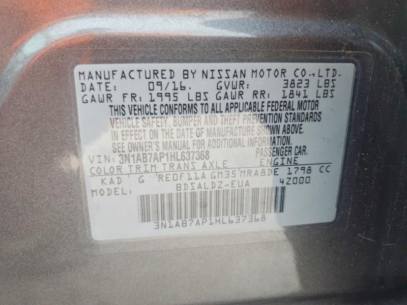 2017 Nissan Sentra მანქანა იყიდება აუქციონზე, vin: 3N1AB7AP1HL637368, აუქციონის ნომერი: 56951996