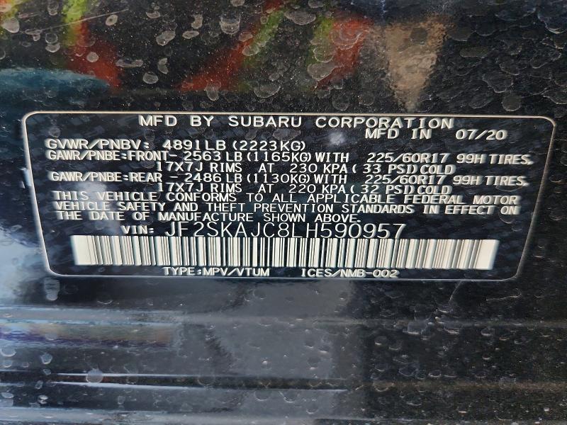 85453325 :رقم المزاد ، JF2SKAJC8LH590957 vin ، 2020 Subaru Forester مزاد بيع