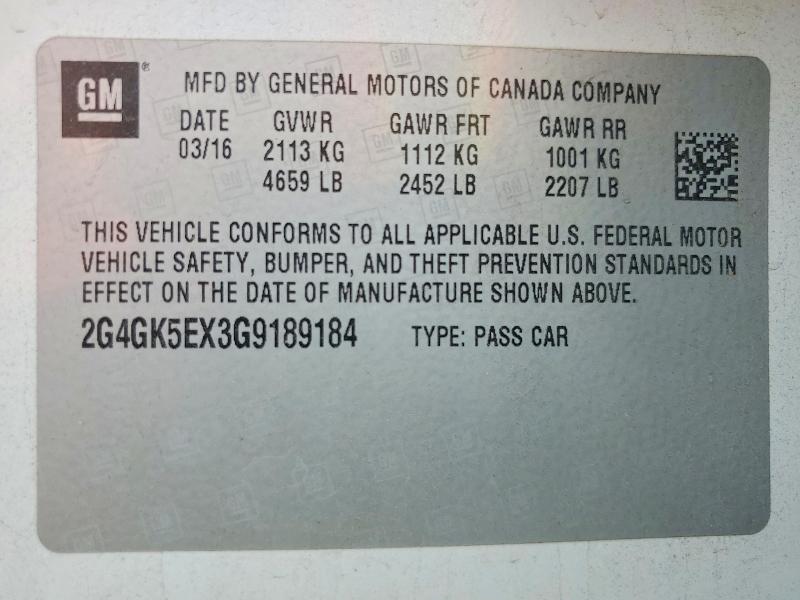 2016 Buick Regal მანქანა იყიდება აუქციონზე, vin: 2G4GK5EX3G9189184, აუქციონის ნომერი: 56321916