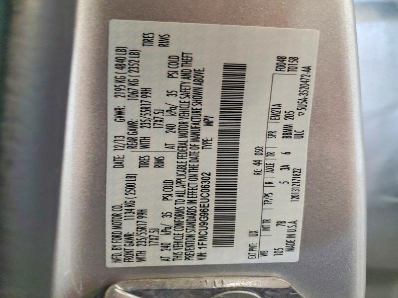 2014 Ford Escape მანქანა იყიდება აუქციონზე, vin: 1FMCU9G96EUC06302, აუქციონის ნომერი: 57547236