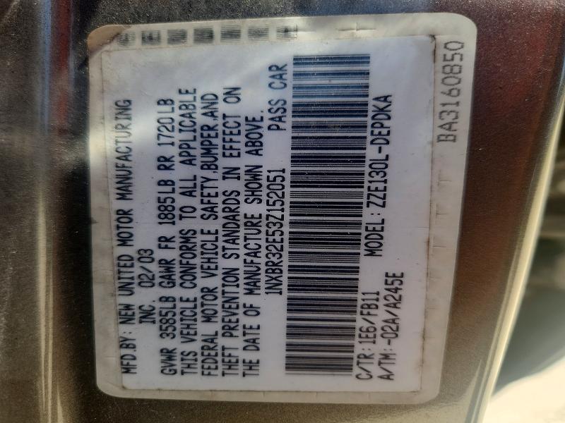 2003 Toyota Corolla მანქანა იყიდება აუქციონზე, vin: 1NXBR32E53Z152051, აუქციონის ნომერი: 55752696