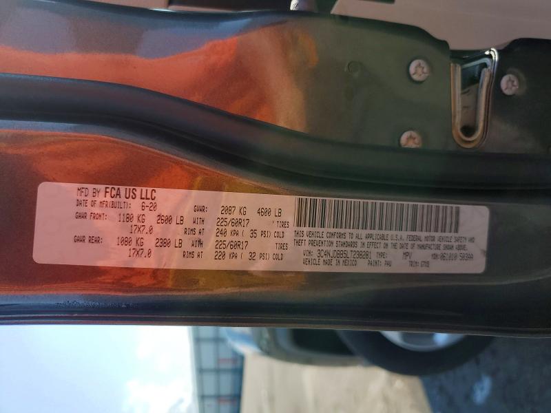 2020 Jeep Compass მანქანა იყიდება აუქციონზე, vin: 3C4NJDBB5LT238281, აუქციონის ნომერი: 59062496