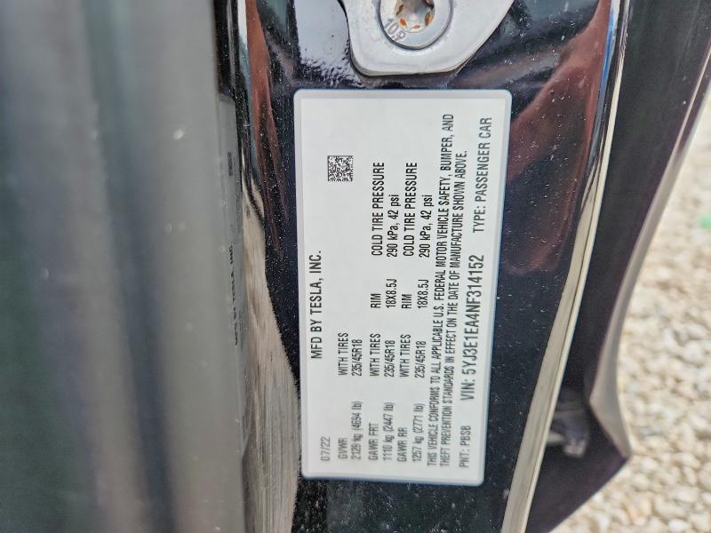 Aukcja sprzedaży 2022 Tesla Model 3, vin: 5YJ3E1EA4NF314152, numer aukcji: 58220866