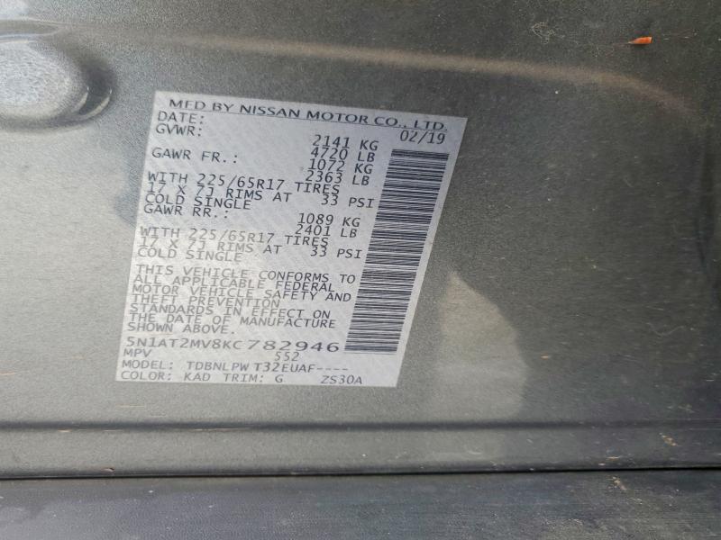 Aukcja sprzedaży 2019 Nissan Rogue, vin: 5N1AT2MV8KC782946, numer aukcji: 57196796