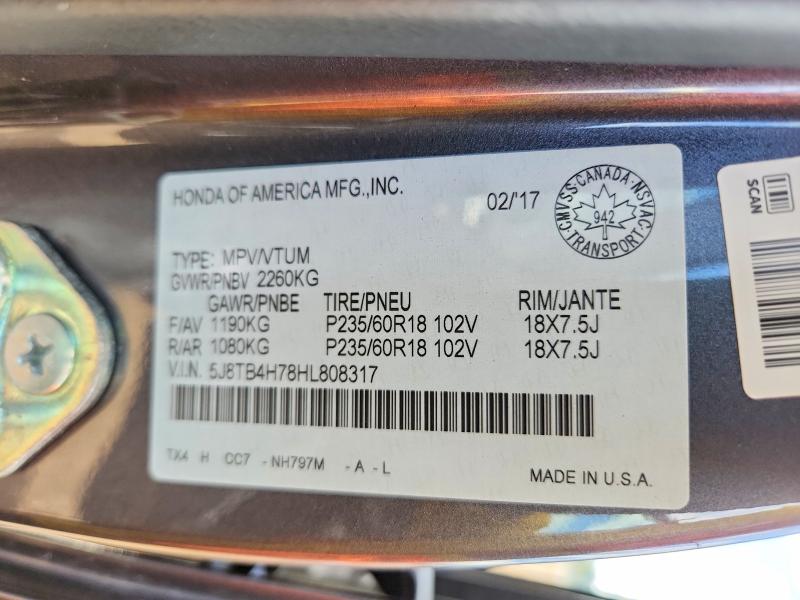 Продаж на аукціоні авто 2017 Acura Rdx, vin: 5J8TB4H78HL808317, номер лоту: 58064006