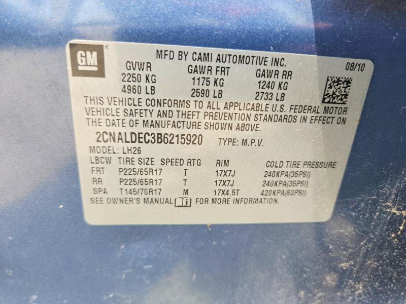 Продаж на аукціоні авто 2011 Chevrolet Equinox, vin: 2CNALDEC3B6215920, номер лоту: 55339016