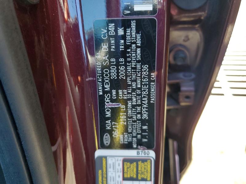57034816 :رقم المزاد ، 3KPFK4A78JE167836 vin ، 2018 Kia Forte مزاد بيع