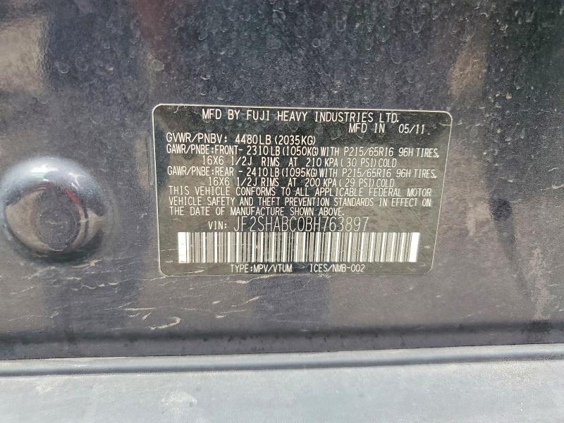 Aukcja sprzedaży 2011 Subaru Forester, vin: JF2SHABC0BH763897, numer aukcji: 59318136