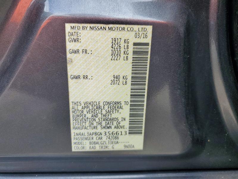 Aukcja sprzedaży 2016 Nissan Altima, vin: 1N4AL3AP8GN356613, numer aukcji: 55780466