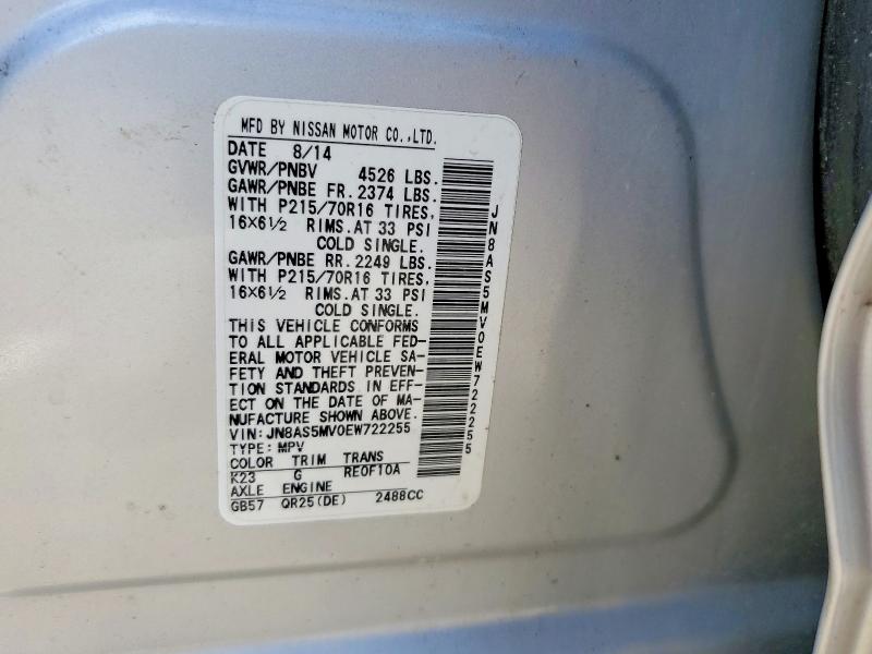 54920186 :رقم المزاد ، JN8AS5MV0EW722255 vin ، 2014 Nissan Rogue Select مزاد بيع