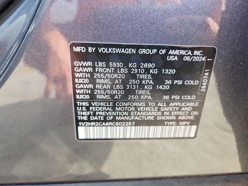 56075546 :رقم المزاد ، 1V2HR2CA6RC602257 vin ، 2024 Volkswagen Atlas مزاد بيع