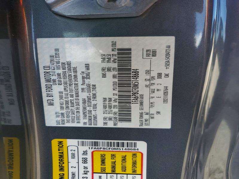 56937956 :رقم المزاد ، 1FA6P8CF0M5148684 vin ، 2021 Ford Mustang مزاد بيع