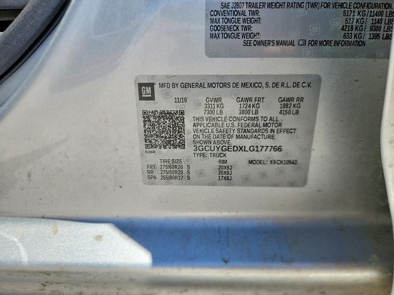 Продажа на аукционе авто 2020 Chevrolet Silverado, vin: 3GCUYGEDXLG177766, номер лота: 56688696