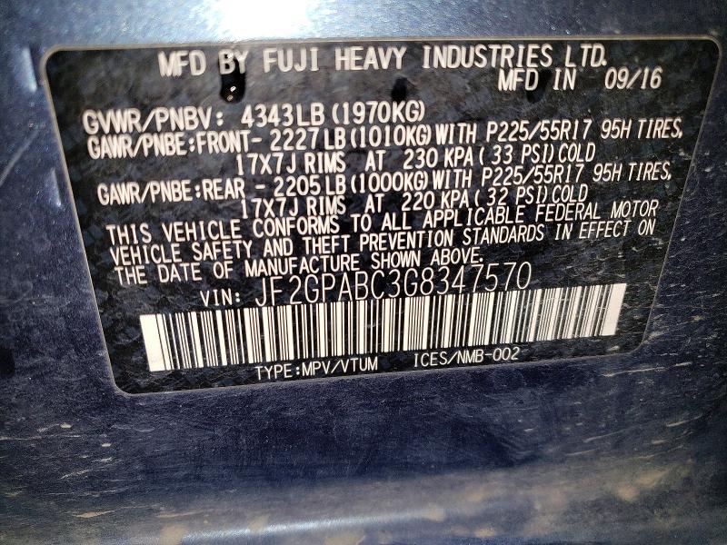 55812746 :رقم المزاد ، JF2GPABC3G8347570 vin ، 2016 Subaru Crosstrek مزاد بيع