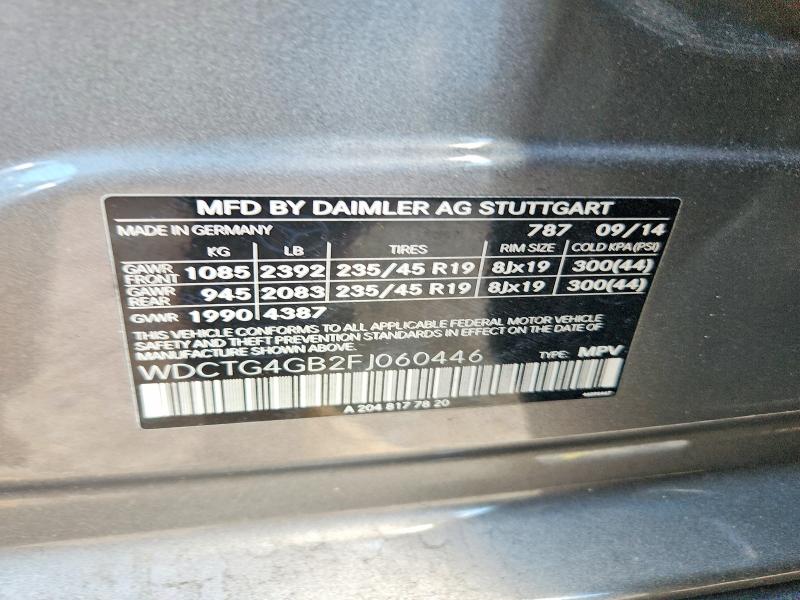 Продажа на аукционе авто 2015 Mercedes-benz Gla, vin: WDCTG4GB2FJ060446, номер лота: 57502836