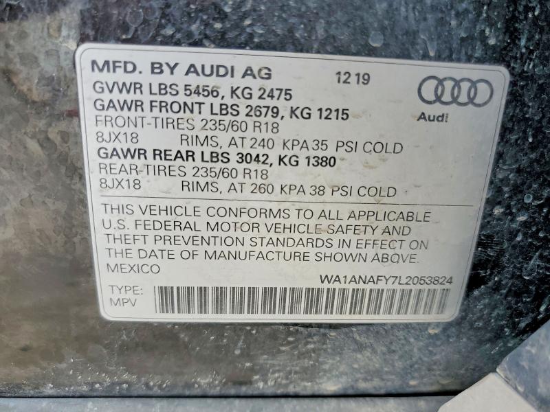 2020 Audi Q5 მანქანა იყიდება აუქციონზე, vin: WA1ANAFY7L2053824, აუქციონის ნომერი: 55941476