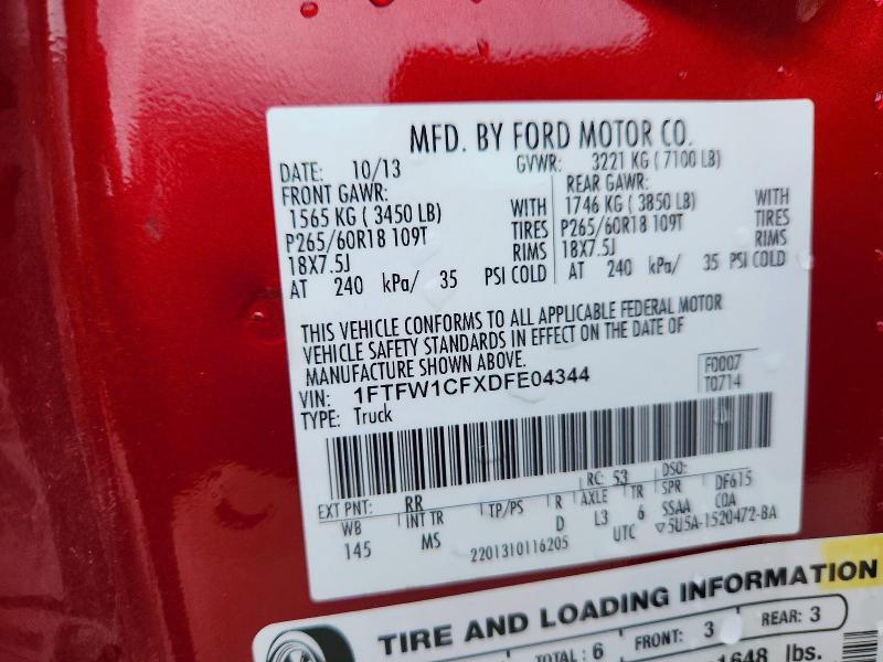 56842746 :رقم المزاد ، 1FTFW1CFXDFE04344 vin ، 2013 Ford F150 مزاد بيع