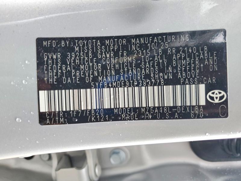 Продаж на аукціоні авто 2026 Toyota Corolla, vin: 5YFB4MDE9TP383778, номер лоту: 56461096