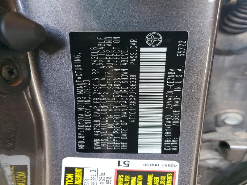 Aukcja sprzedaży 2023 Toyota Camry, vin: 4T1C11AKXPU786338, numer aukcji: 57964446