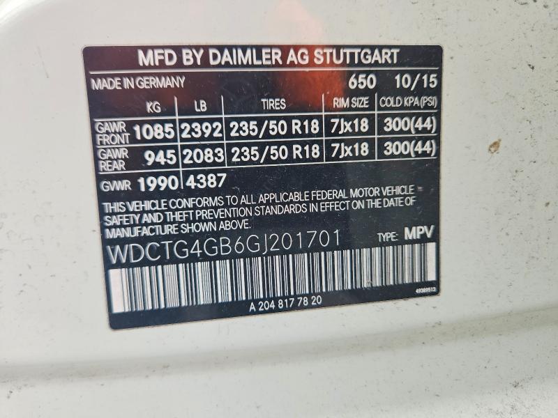 Aukcja sprzedaży 2016 Mercedes-benz Gla, vin: WDCTG4GB6GJ201701, numer aukcji: 58183146