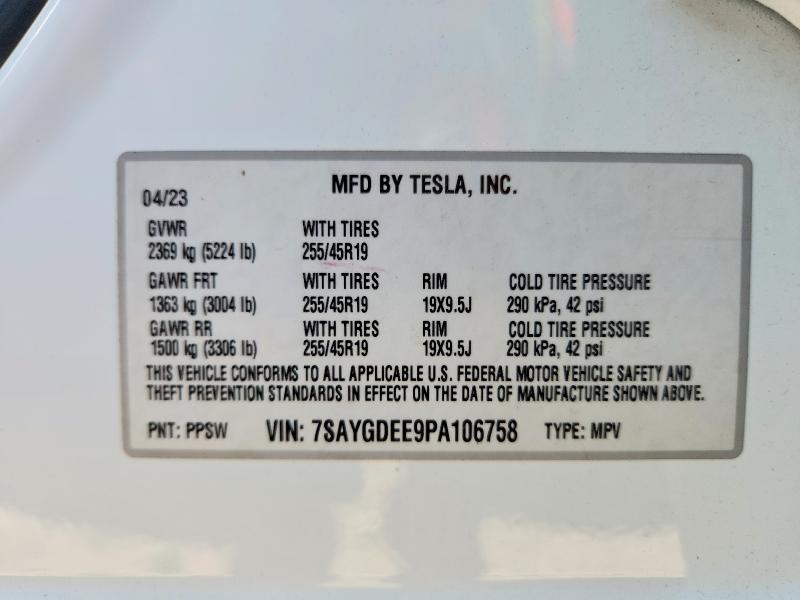 Aukcja sprzedaży 2023 Tesla Model Y, vin: 7SAYGDEE9PA106758, numer aukcji: 55681366