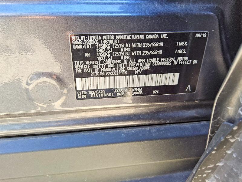 2019 Toyota Rav4 მანქანა იყიდება აუქციონზე, vin: 2T3C1RFV2KC021918, აუქციონის ნომერი: 55976776