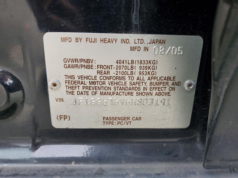 Продаж на аукціоні авто 2006 Subaru Impreza, vin: JF1GG67646H803191, номер лоту: 58471916