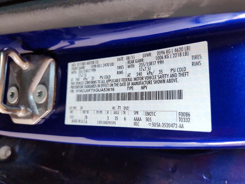 Продажа на аукционе авто 2016 Ford Escape, vin: 1FMCU0F7XGUA53616, номер лота: 57716726