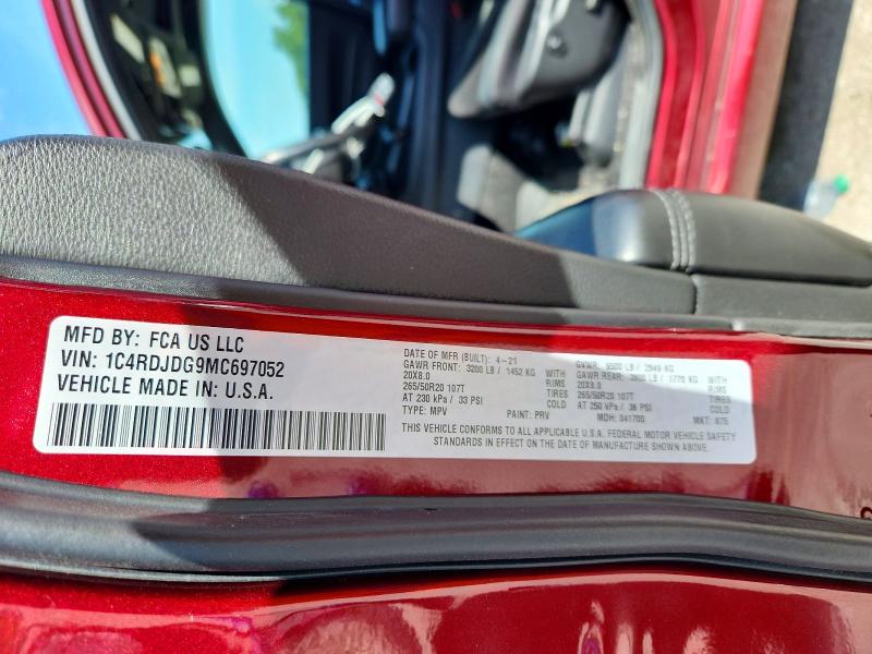 Продажа на аукционе авто 2021 Dodge Durango, vin: 1C4RDJDG9MC697052, номер лота: 58991496