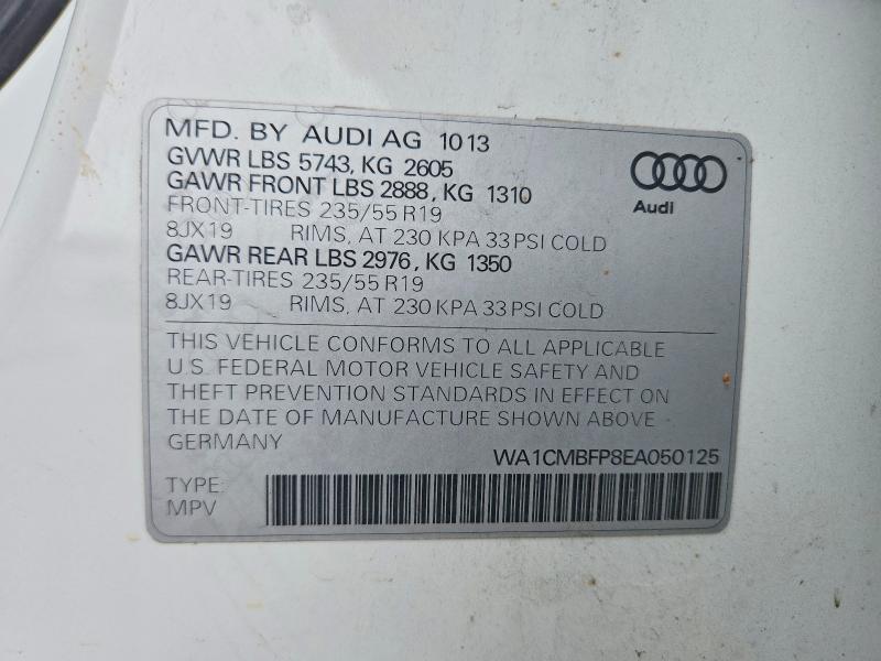 2014 Audi Q5 მანქანა იყიდება აუქციონზე, vin: WA1CMBFP8EA050125, აუქციონის ნომერი: 57864216