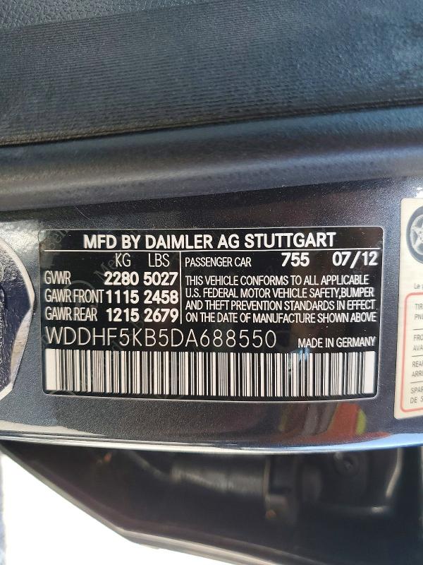 Aukcja sprzedaży 2013 Mercedes-benz E, vin: WDDHF5KB5DA688550, numer aukcji: 55751686