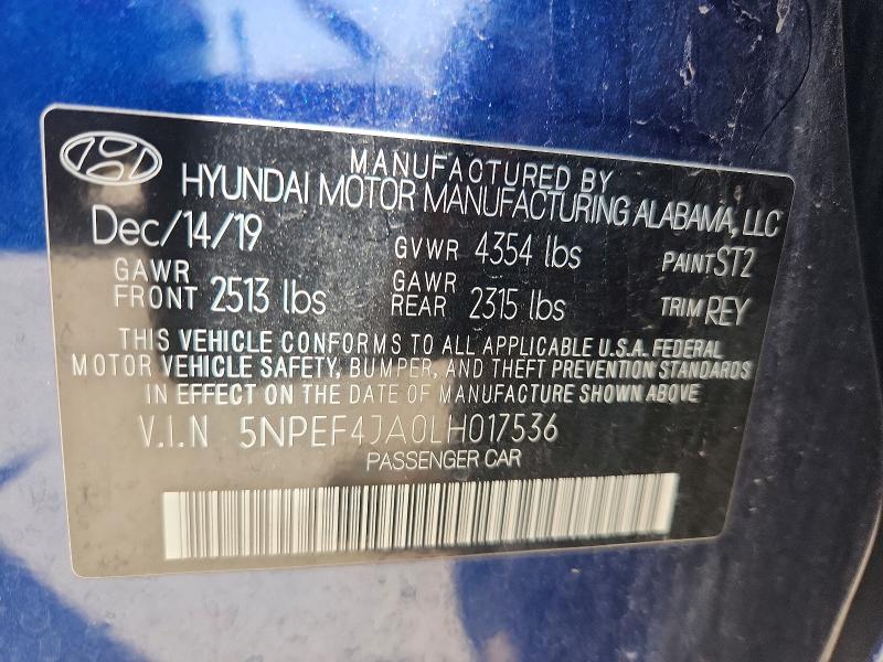 Продаж на аукціоні авто 2020 Hyundai Sonata, vin: 5NPEF4JA0LH017536, номер лоту: 59169176