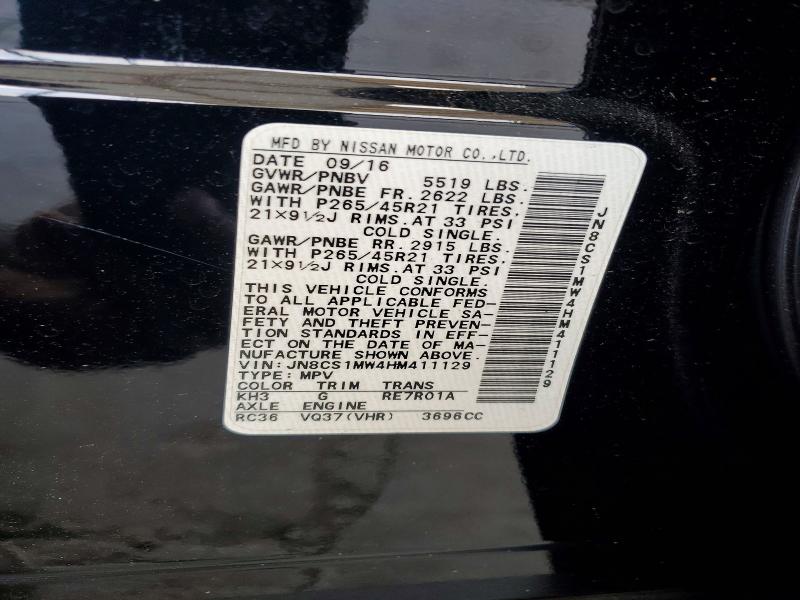 Aukcja sprzedaży 2017 Infiniti Qx70, vin: JN8CS1MW4HM411129, numer aukcji: 56427516