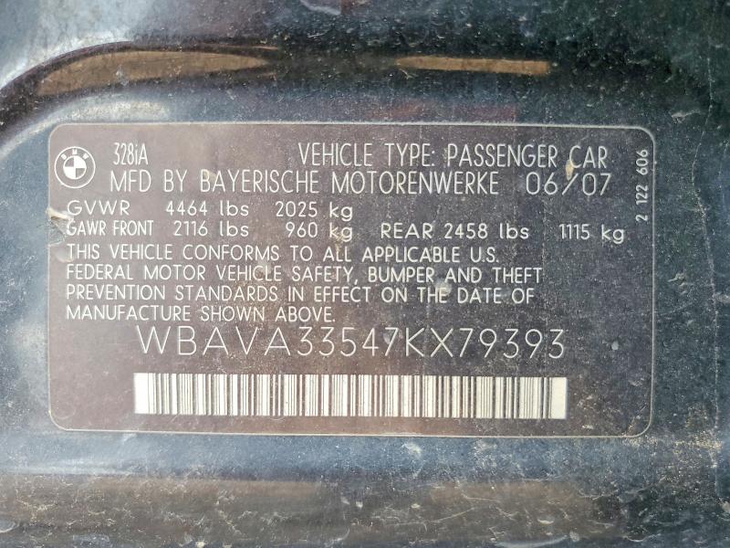 Aukcja sprzedaży 2007 Bmw 328, vin: WBAVA33547KX79393, numer aukcji: 56156786